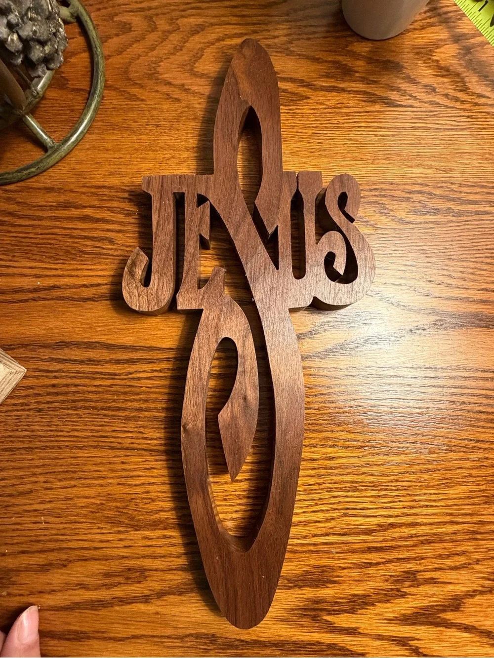 Wood Jesus Cross Wall Hanging Script Cutout Rustic Faith Decor 14